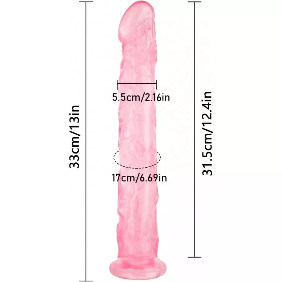 13 Inch Jelly Crystal Dildo, Realistic Huge Flexible Dildos with Powerful Suction Cup Base Large Soft Thick Anal Adult Toy - Gre