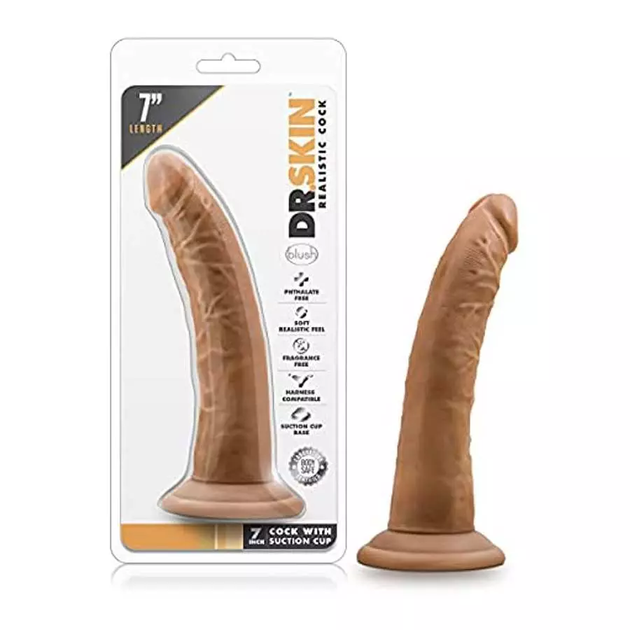 Blush Dr. Skin 7 Inch Realistic Dildo - Soft Lifelike Real Feel - Slim 1.5in. Width - Sturdy Strap On Harness Compatible Suction