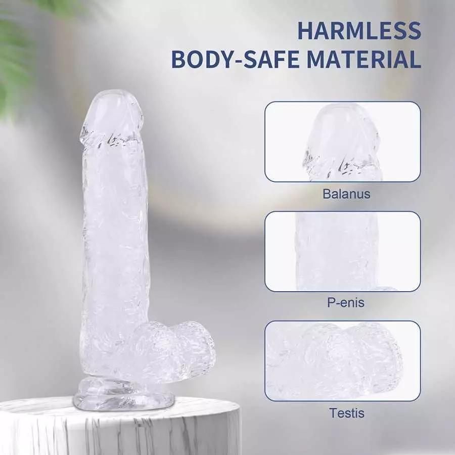 Realistic Dildo Feels Like Skin, 7.5 Inch Clear Dildo with Suction Cup for Hands-Free Play, Body-Safe Material and Adult Sex Toy