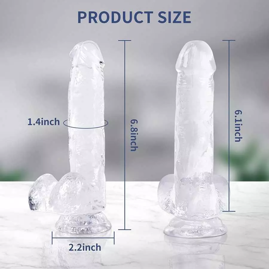 Realistic Dildo Feels Like Skin, 7.5 Inch Clear Dildo with Suction Cup for Hands-Free Play, Body-Safe Material and Adult Sex Toy
