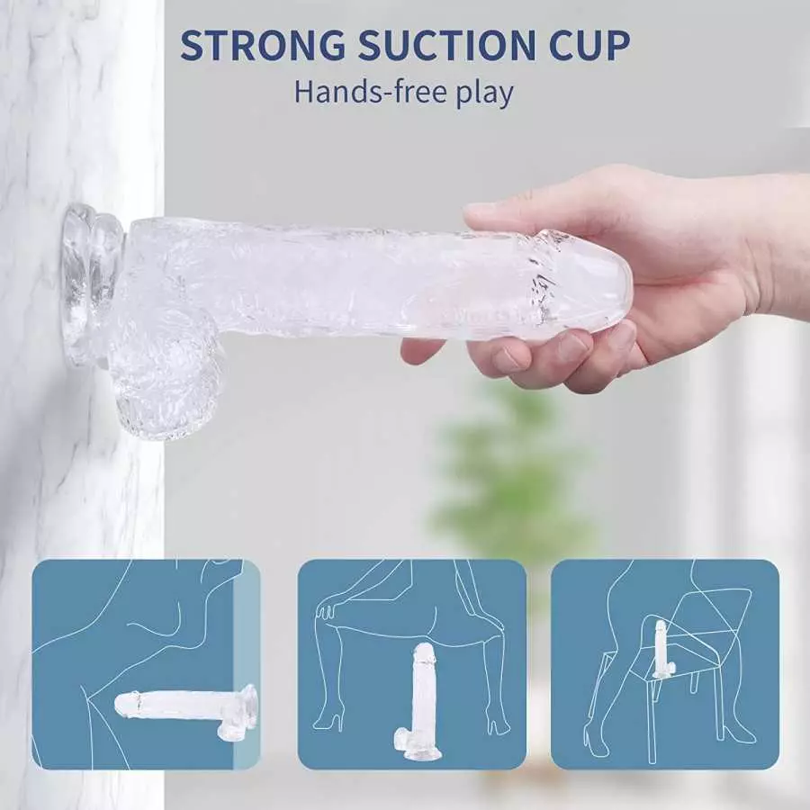 Realistic Dildo Feels Like Skin, 7.5 Inch Clear Dildo with Suction Cup for Hands-Free Play, Body-Safe Material and Adult Sex Toy