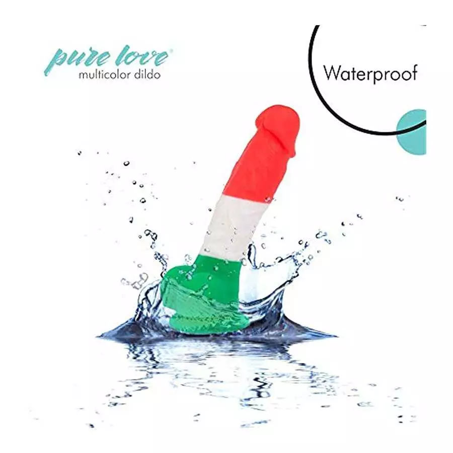 Pure Love 7 inch Multicolored Silicone Dildo with Suction Cup, Harness Compatible, Adult Sex Toy, Multicoloured