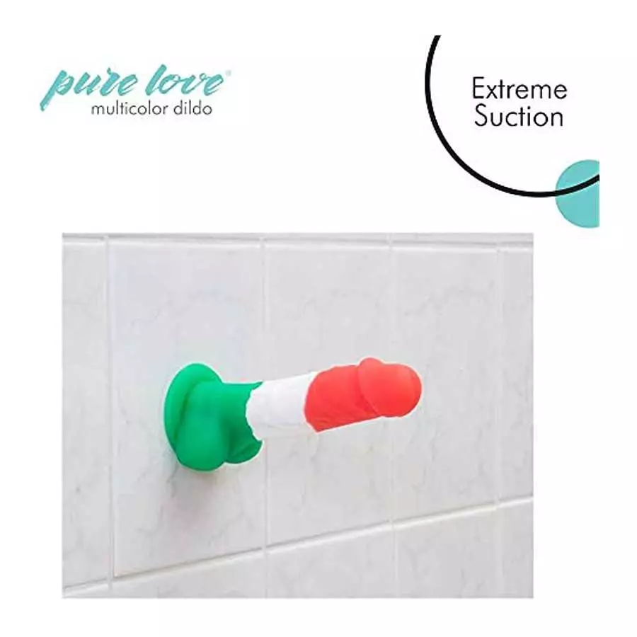 Pure Love 7 inch Multicolored Silicone Dildo with Suction Cup, Harness Compatible, Adult Sex Toy, Multicoloured