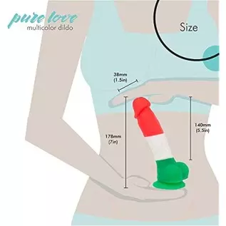 Pure Love 7 inch Multicolored Silicone Dildo with Suction Cup, Harness Compatible, Adult Sex Toy, Multicoloured
