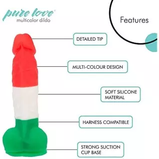Pure Love 7 inch Multicolored Silicone Dildo with Suction Cup, Harness Compatible, Adult Sex Toy, Multicoloured