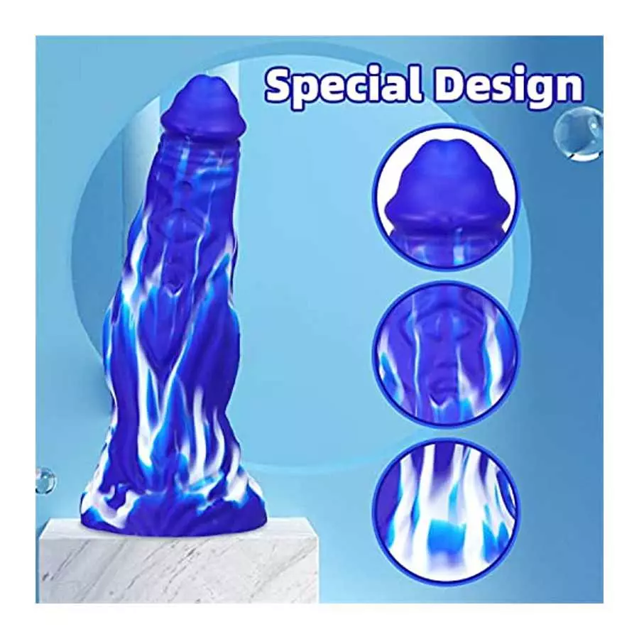 WEMAY 10.8 Inch Realistic Dragon Dildo, Big Knot Soft Liquid Silicone Dildos with Powerful Suction Cups Anal Sex Toys, Blue, 1.0