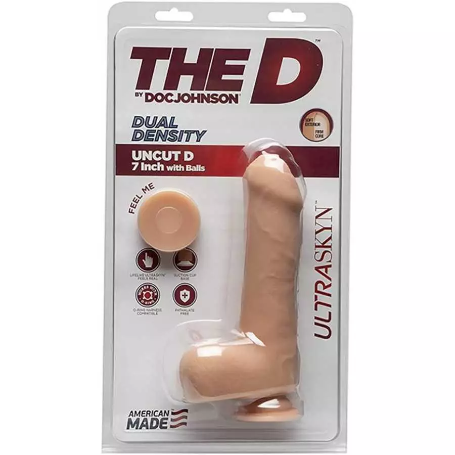 Doc Johnson The D - Uncut D - 9 Inch with Balls - ULTRASKYN - 8" Long and 2.75" Wide - Strong Suction Cup Base - O-Ring Harness