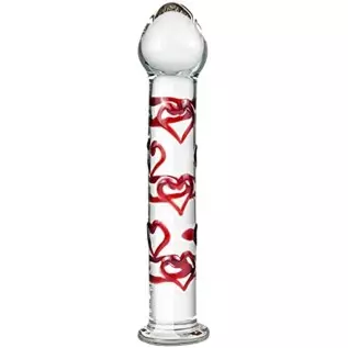 Crystal Glass Dildo Penis G-spot Stimulation, Anal Plug Butt Plug Masturbation Stimulator Sex Toys with Red Heart Pattern Pleasu
