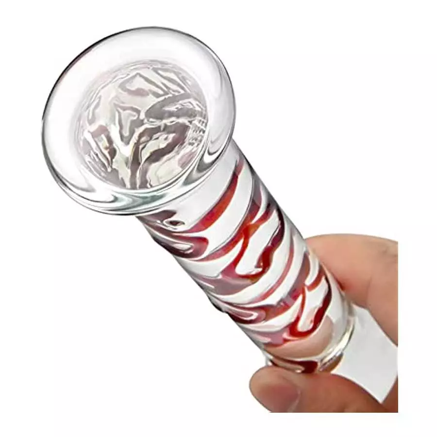Crystal Glass Dildo Penis G-spot Stimulation, Anal Plug Butt Plug Masturbation Stimulator Sex Toys with Red Heart Pattern Pleasu
