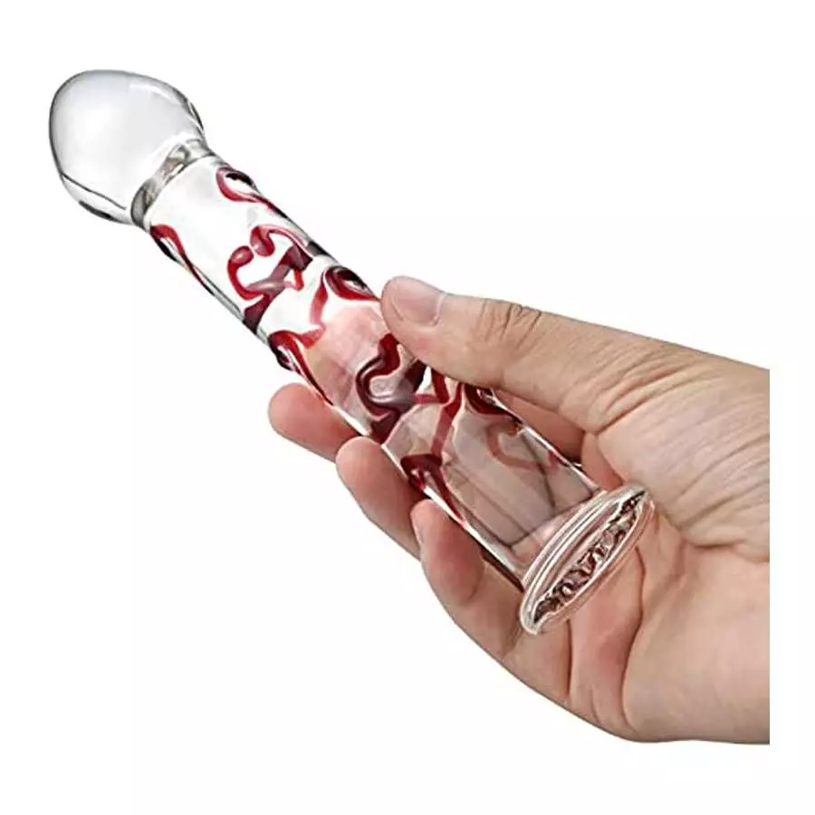 Crystal Glass Dildo Penis G-spot Stimulation, Anal Plug Butt Plug Masturbation Stimulator Sex Toys with Red Heart Pattern Pleasu