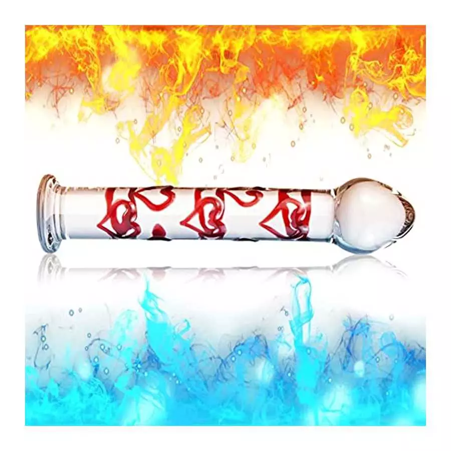 Crystal Glass Dildo Penis G-spot Stimulation, Anal Plug Butt Plug Masturbation Stimulator Sex Toys with Red Heart Pattern Pleasu