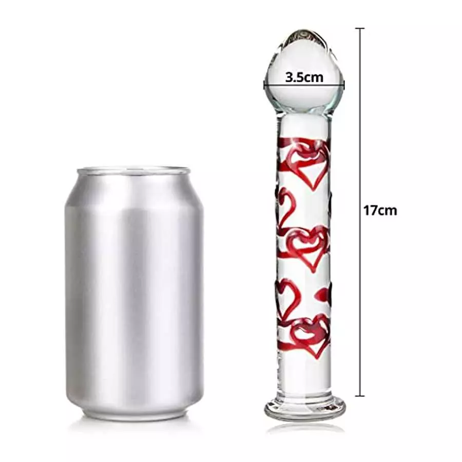 Crystal Glass Dildo Penis G-spot Stimulation, Anal Plug Butt Plug Masturbation Stimulator Sex Toys with Red Heart Pattern Pleasu