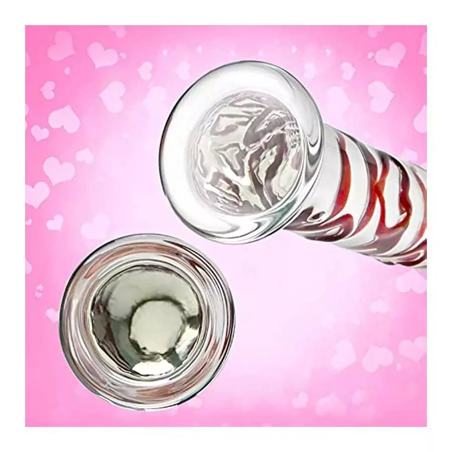 Crystal Glass Dildo Penis G-spot Stimulation, Anal Plug Butt Plug Masturbation Stimulator Sex Toys with Red Heart Pattern Pleasu