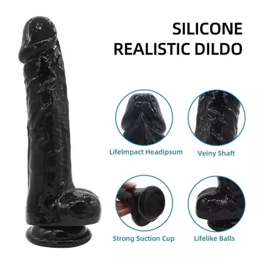Realistic Suction Cup Dildo for Women Sex Toys - Gephonsi Black Large Thick Dildo Adult Toys for Women Pleasure Men Anal Play, 8