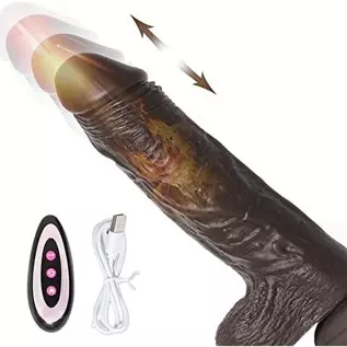 Realistic Black Dildo with Suction Cup for Hands-Free Play, 8.6 Inch Electric Thrusting Vibrating Silicone Dildos with Remote, S