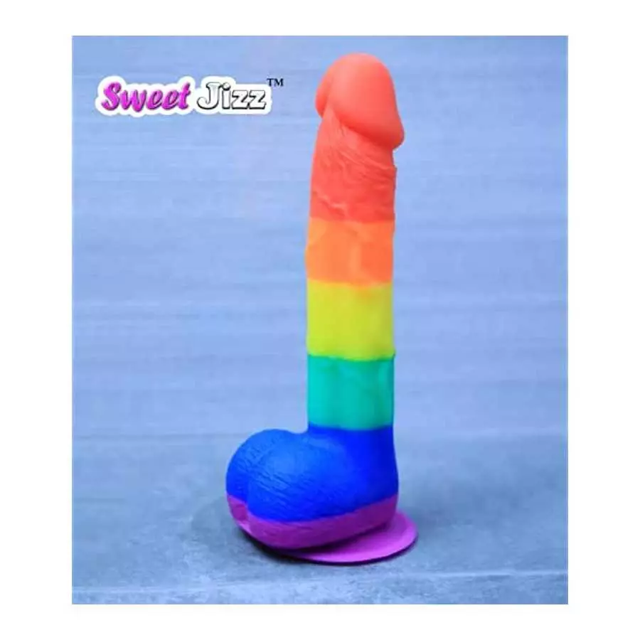 Sweet Jizz - 8.5" Rainbow Silicone Dildo with Strong Suction Cup