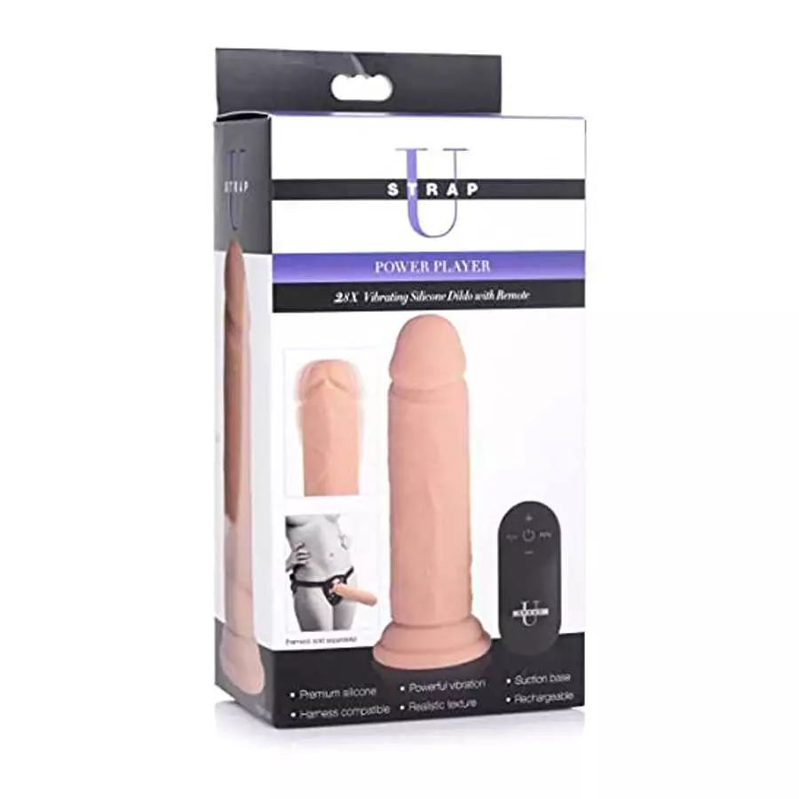 Power Player 28X Vibrating Silicone Dildo with Remote - Light