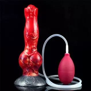 6k G Spot Squirting Dildo Ejaculating Realistic Dildo Dog Knotted Dildo with Strong Suction Cup Soft Flexible, Red Gold Black, 1
