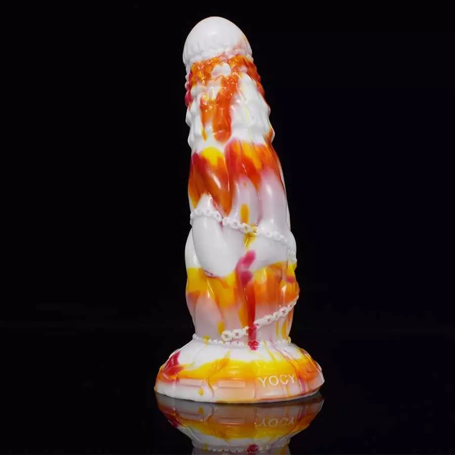 Curved Soft Silicone Made Colorful Dildo Anal Plug Multi Colored Flexible Hands Free Odorless (Red+Yellow+White)