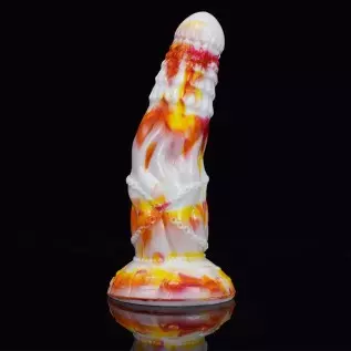 Curved Soft Silicone Made Colorful Dildo Anal Plug Multi Colored Flexible Hands Free Odorless (Red+Yellow+White)