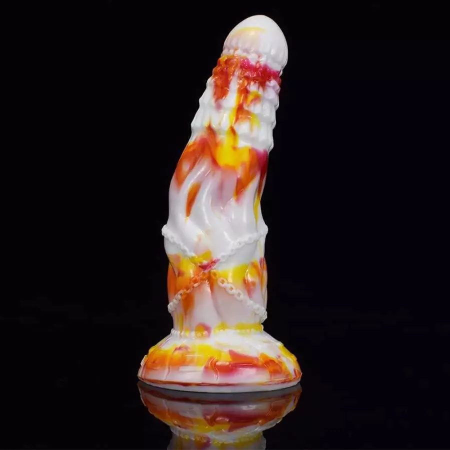 Curved Soft Silicone Made Colorful Dildo Anal Plug Multi Colored Flexible Hands Free Odorless (Red+Yellow+White)