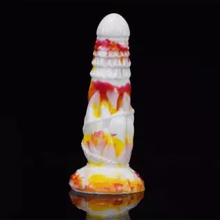 Curved Soft Silicone Made Colorful Dildo Anal Plug Multi Colored Flexible Hands Free Odorless (Red+Yellow+White)