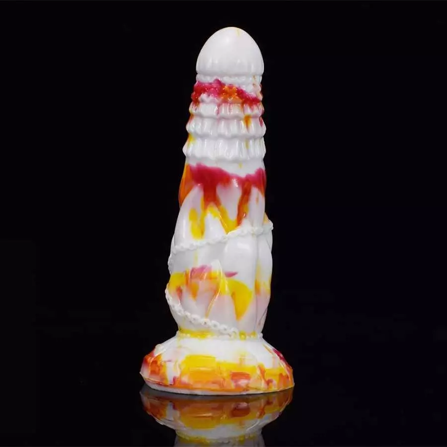 Curved Soft Silicone Made Colorful Dildo Anal Plug Multi Colored Flexible Hands Free Odorless (Red+Yellow+White)