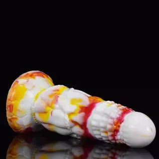 Curved Soft Silicone Made Colorful Dildo Anal Plug Multi Colored Flexible Hands Free Odorless (Red+Yellow+White)