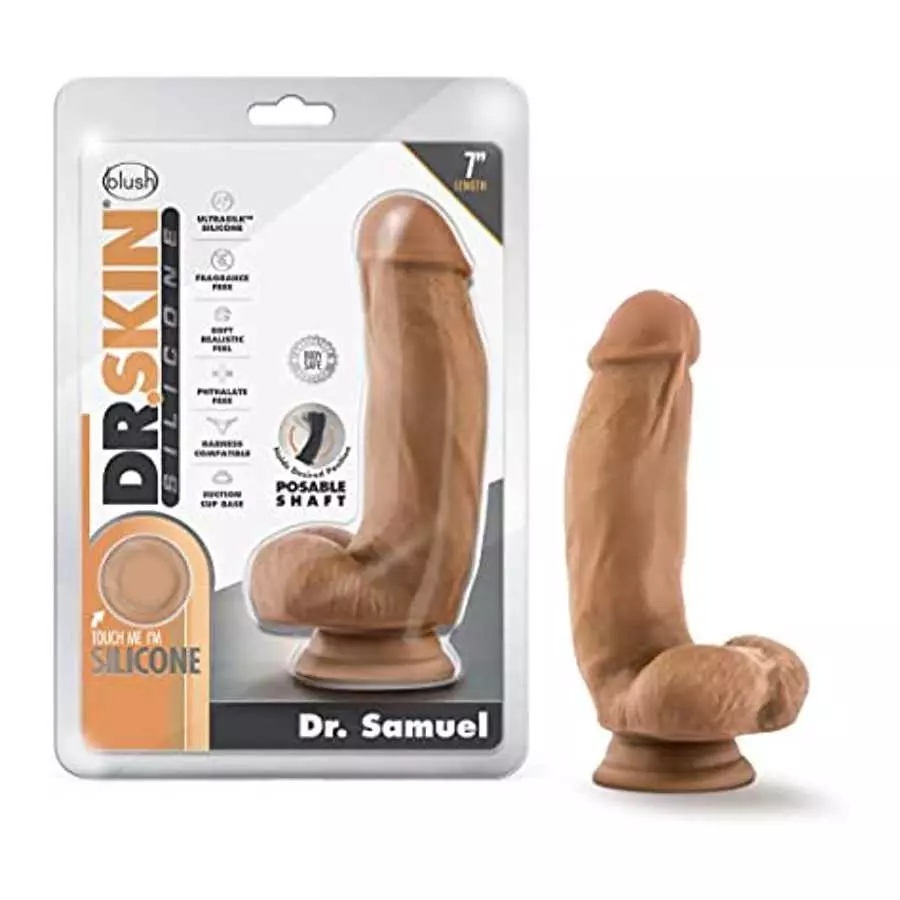 Blush Dr. Samuel - 7 Inch Platinum Cured Puria Silicone Dildo - Ultrasilk Smooth - 1.75" Thick Poseable Shaft - Strong Suction C