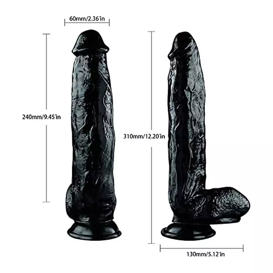Black Realistic Monster Dildo 12 Inch Huge Adult Sex Toy with Suction Cups Extra Thick Flexible Large Dildos