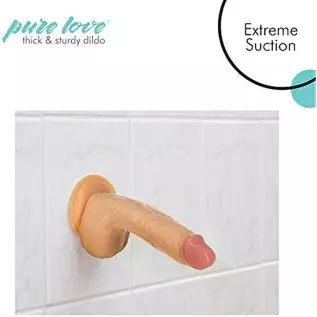 pure love Firm Silicone Dildo with Suction Cup, Adult Sex Toy, Beige, 7"