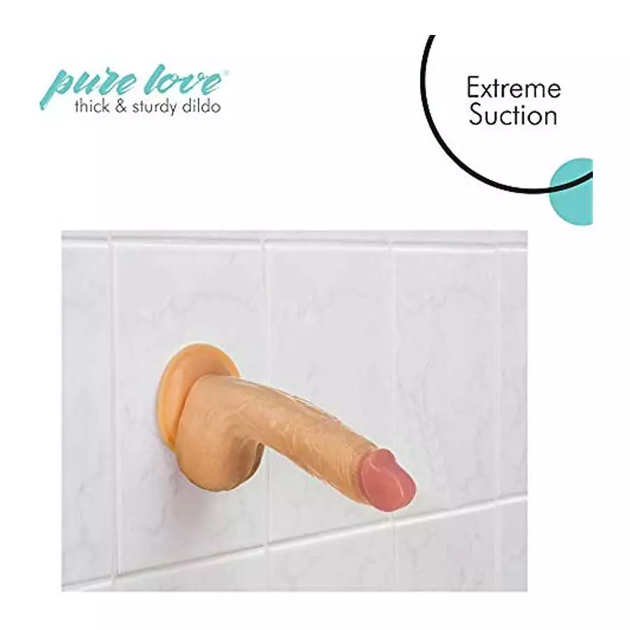 pure love Firm Silicone Dildo with Suction Cup, Adult Sex Toy, Beige, 7"