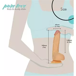 pure love Firm Silicone Dildo with Suction Cup, Adult Sex Toy, Beige, 7"