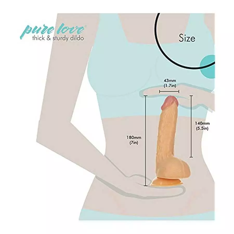 pure love Firm Silicone Dildo with Suction Cup, Adult Sex Toy, Beige, 7"