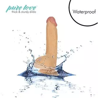 pure love Firm Silicone Dildo with Suction Cup, Adult Sex Toy, Beige, 7"
