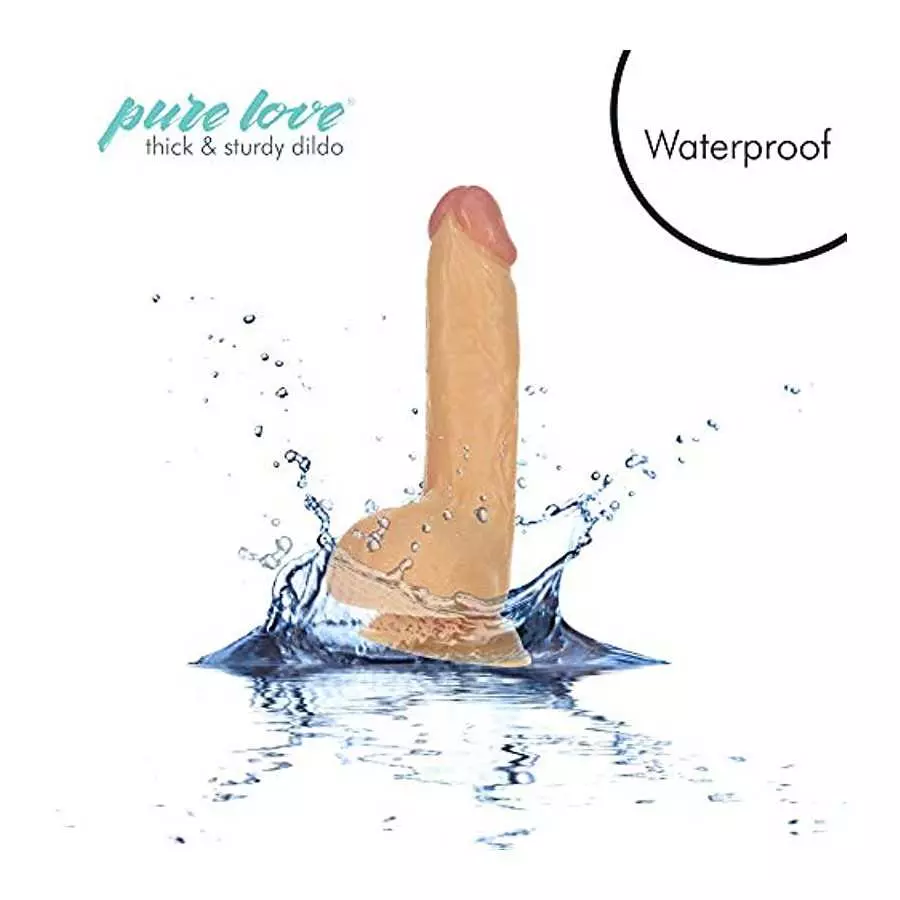 pure love Firm Silicone Dildo with Suction Cup, Adult Sex Toy, Beige, 7"