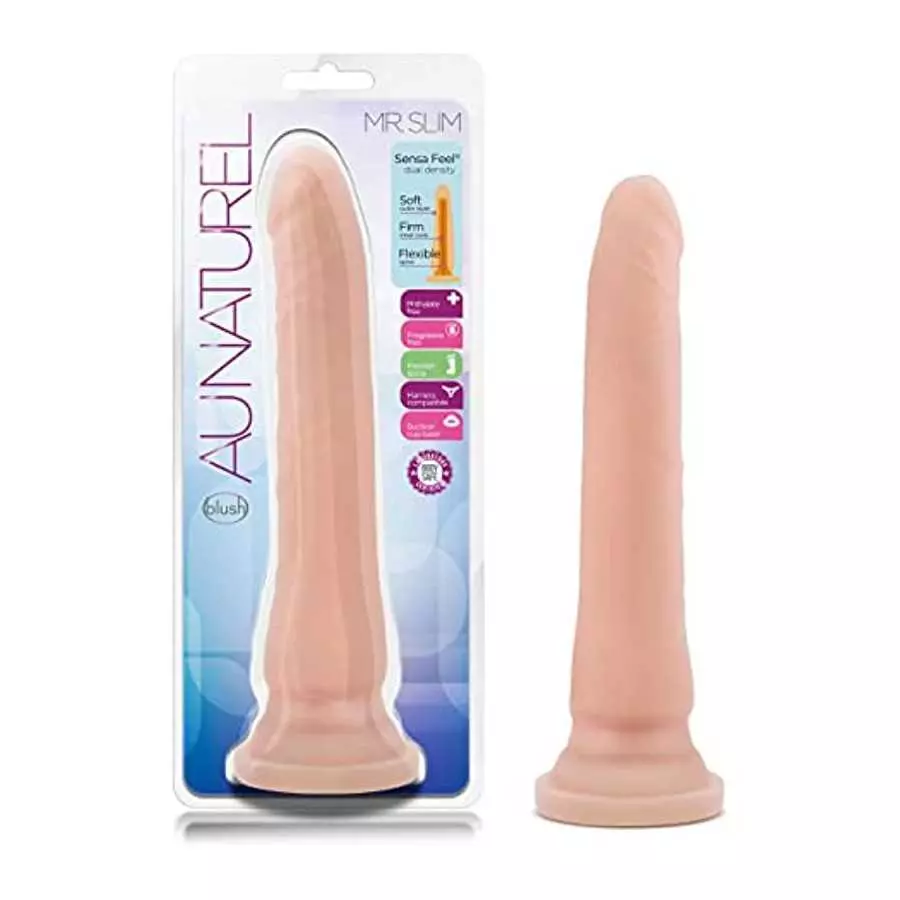 Blush Au Naturel - Mr. Slim 9 1/4 Inch Realistic Sensa Feel Flexi Shaft Dual Density Easy To Clean Long Dildo - Soft Flexible Su Blush Au Naturel - Mr. Slim 9 1/4 Inch Realistic Sensa Feel Flexi Shaft Dual Density Easy To Clean Long Dildo - Soft Flexible Su