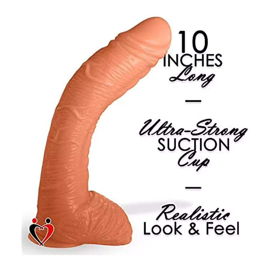 LeLuv Dildo Big Bent 10 Inch Realistic Suction Cup Thick Veiny Curved Vanilla Bundle with Multispeed Bullet