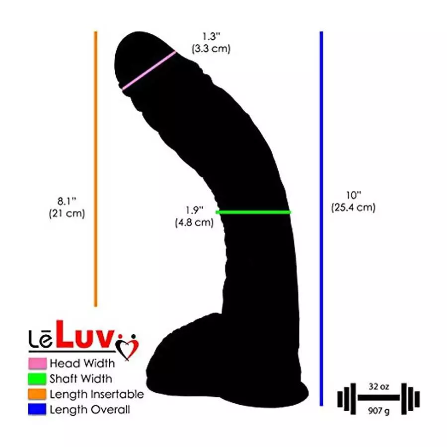 LeLuv Dildo Big Bent 10 Inch Realistic Suction Cup Thick Veiny Curved Vanilla Bundle with Multispeed Bullet