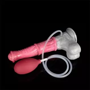 Multi Color Silicone Made Suction Squirting Artificial Horse Dildo Silicone Dildo with Bulb and Syringe Hands Free (Pink+Grey)