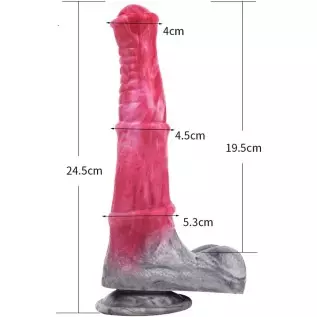 Multi Color Silicone Made Suction Squirting Artificial Horse Dildo Silicone Dildo with Bulb and Syringe Hands Free (Pink+Grey)