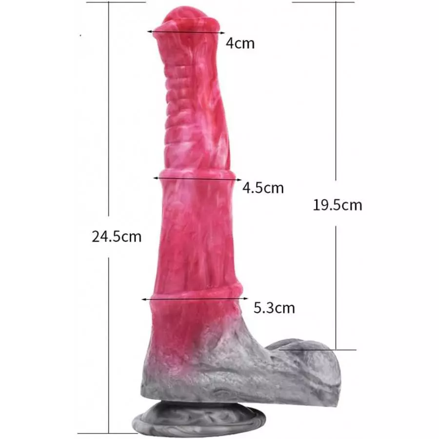 Multi Color Silicone Made Suction Squirting Artificial Horse Dildo Silicone Dildo with Bulb and Syringe Hands Free (Pink+Grey)