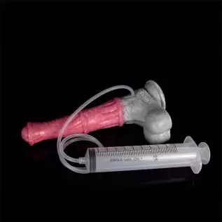 Multi Color Silicone Made Suction Squirting Artificial Horse Dildo Silicone Dildo with Bulb and Syringe Hands Free (Pink+Grey)