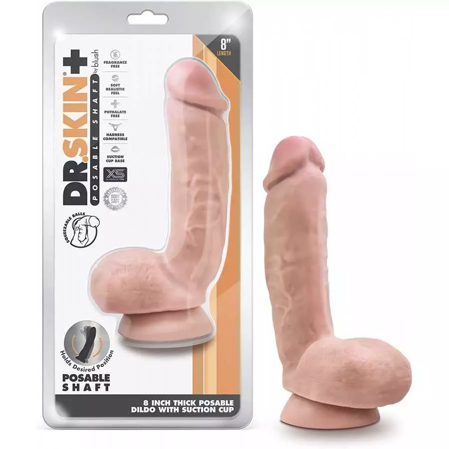 Dr. Skin Plus - 8 Inch Realistic Posable Dildo with Squeezable Balls - Suction Cup Base for Hands Free Play and Harness Compatib Dr. Skin Plus - 8 Inch Realistic Posable Dildo with Squeezable Balls - Suction Cup Base for Hands Free Play and Harness Compatib