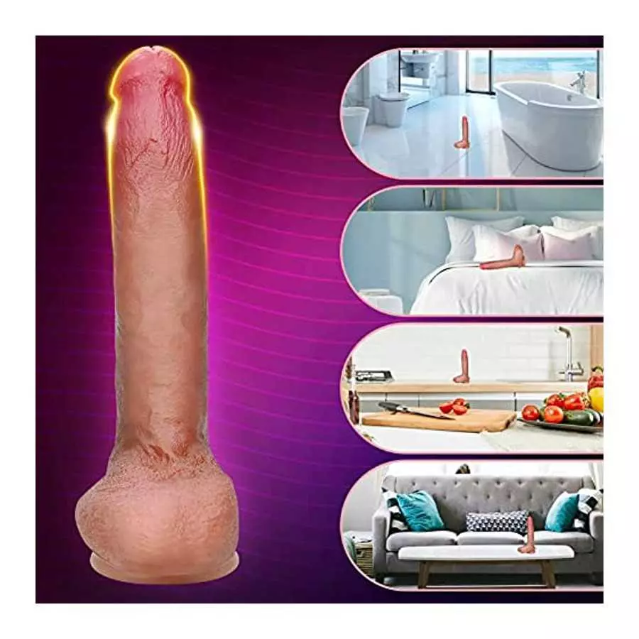 Realistic Dildo with Strong Suction Cup for Hands-Free Play 8.66" Silicone Penis Cock Dong with Vivid Glans Veins Adult Sex Toys