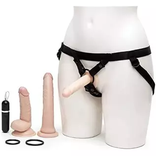 Lover Strap On Dildo Kit - Includes 6 Inch Vibrating Dildo - 8 Inch Realistic Dildo - 6 Inch Slimline Anal Dildo - 3 O-Rings & A