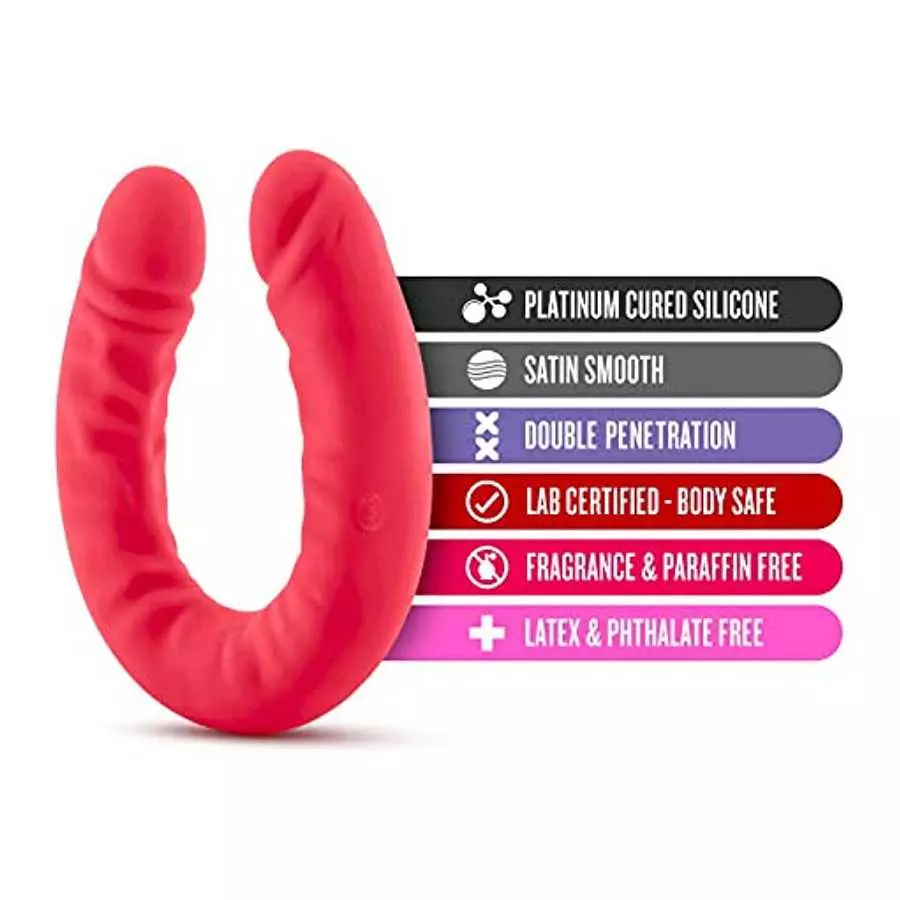 Blush Ruse Platinum Cured Ultrasilk Puria Silicone Double Headed Dildo - 18 Inch Curved Realistic DP Double Penetration - 1.75"