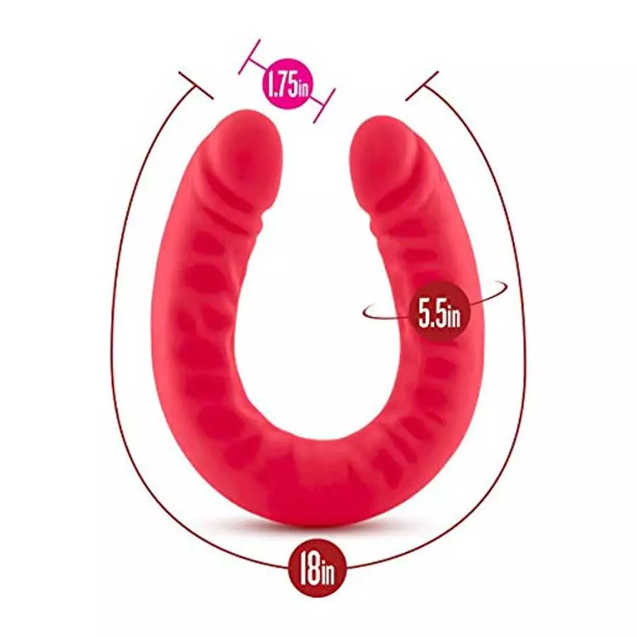 Blush Ruse Platinum Cured Ultrasilk Puria Silicone Double Headed Dildo - 18 Inch Curved Realistic DP Double Penetration - 1.75"