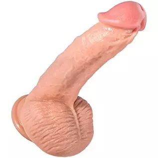 Realistic Dildo,Dual Layer Liquid Silcone Dildo with Strong Suction Cup Dong for Hands-Free Play,Flexibe Lifelike Penis with Cur