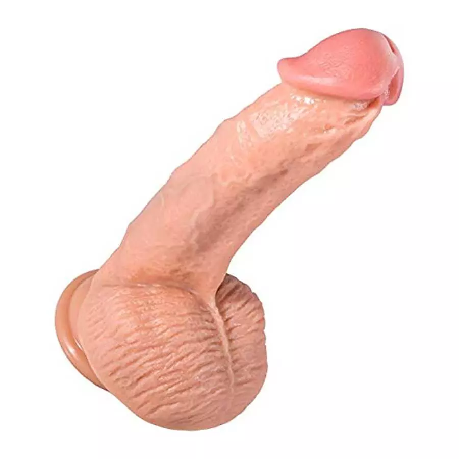 Realistic Dildo,Dual Layer Liquid Silcone Dildo with Strong Suction Cup Dong for Hands-Free Play,Flexibe Lifelike Penis with Cur